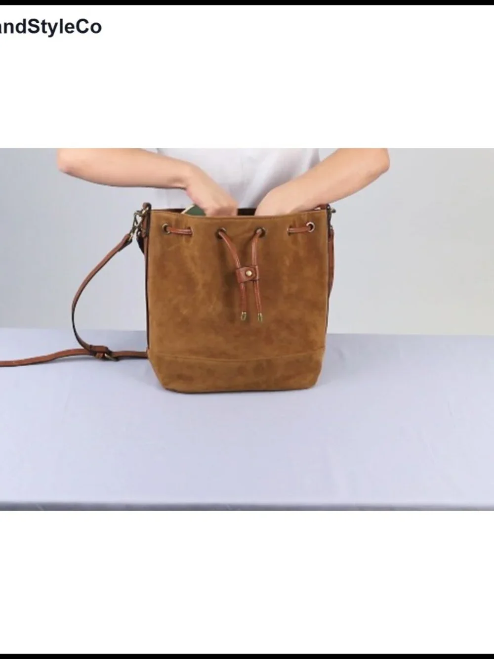 Vegan Suede Leather Bucket Bag Medium Slouchy Shoulder Purse with 2 Straps